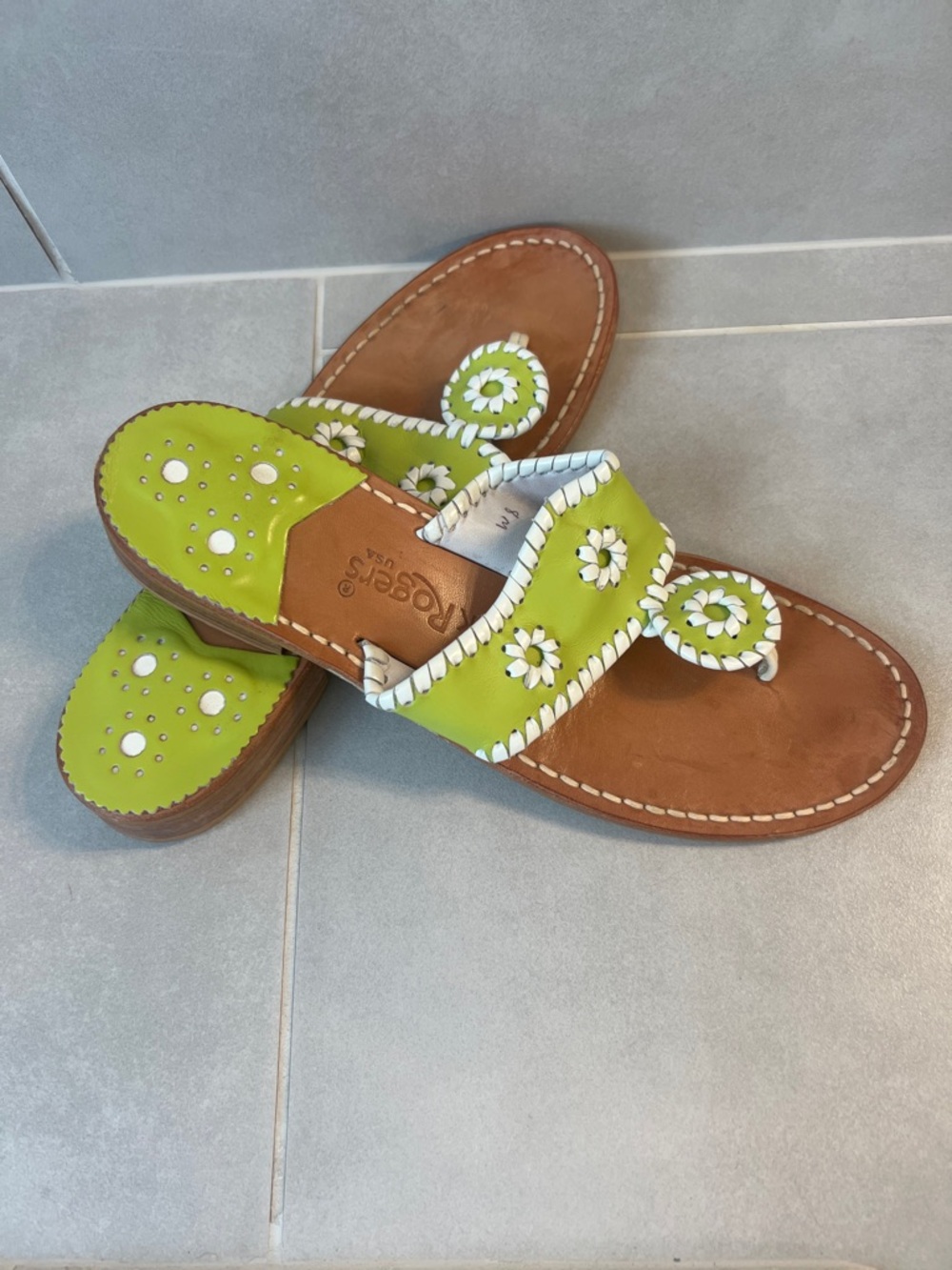 Jack Rogers Lime Green Sandals Size 8 Leather Slides